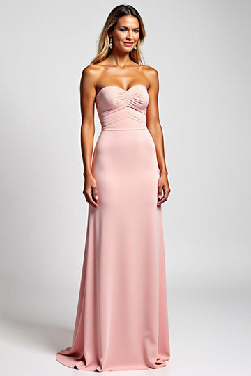Satin rose chérie une ligne longue robe de demoiselle d’honneur